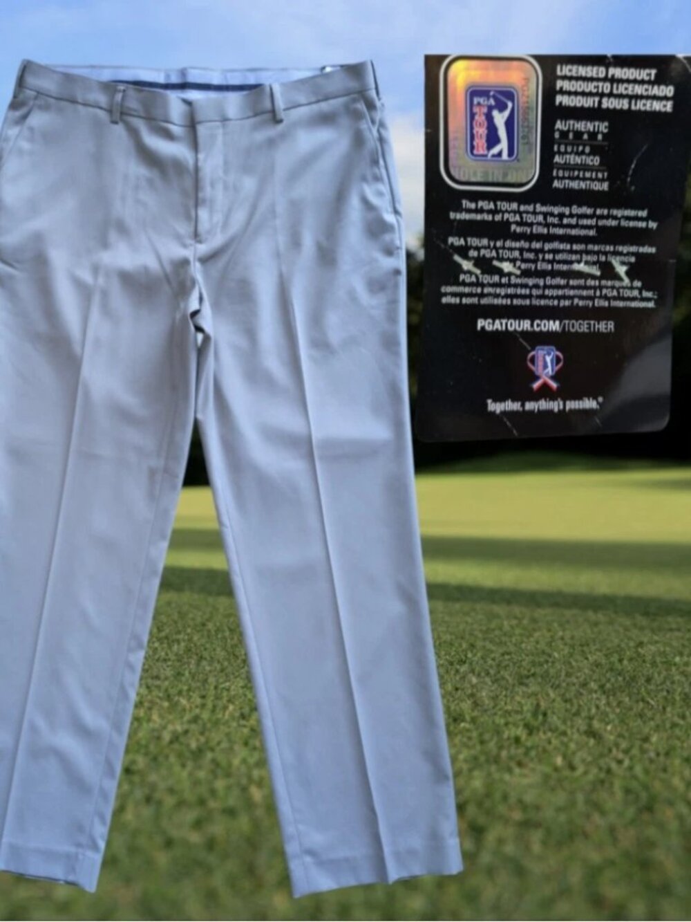 PGA TOUR Mens 40×32 Beige/Khaki Flat Front Golf Ultimate Pant Comfort Closure